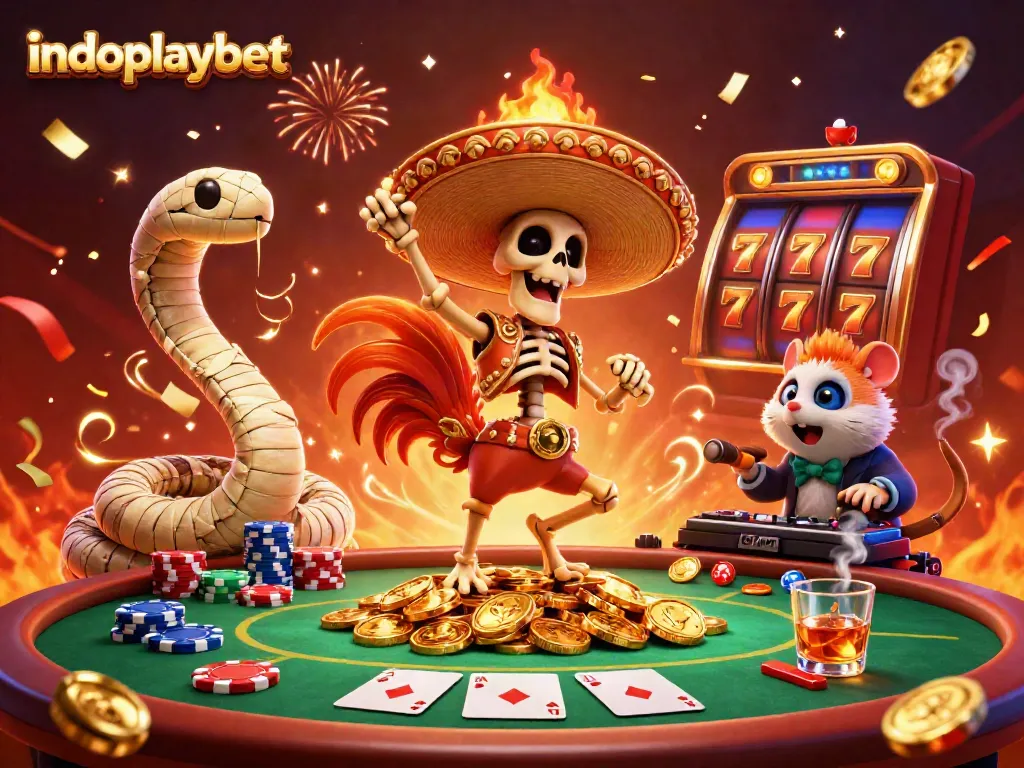 Berpartisipasi dalam keseruan menggunakan indoplaybet dengan karakter kasino 3D merayakan kemenangan.