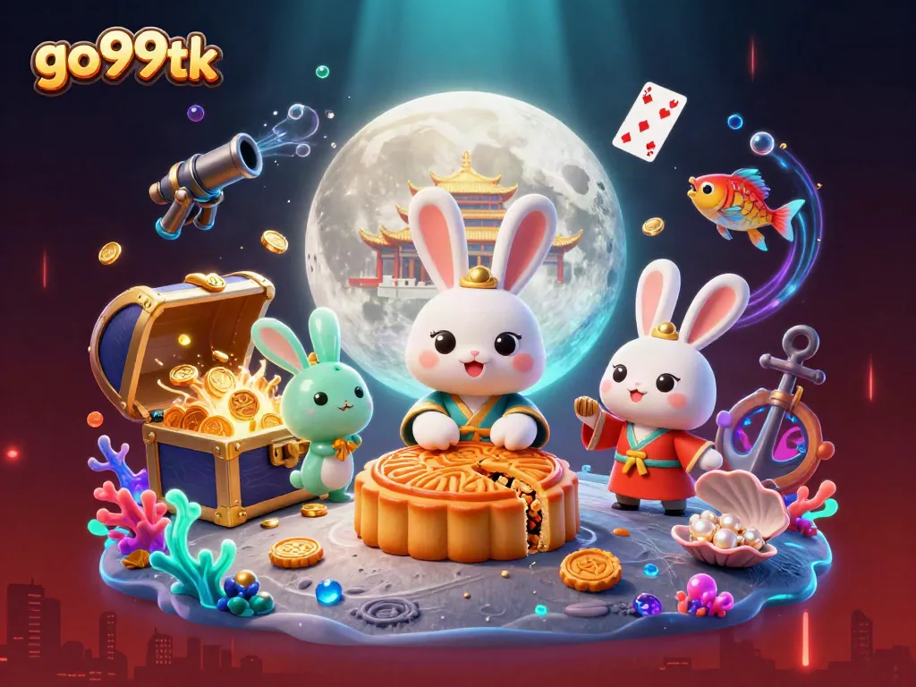 Experience the excitement of go99tk with a vibrant lunar casino scene where the moon rabbit reveals poker chips!