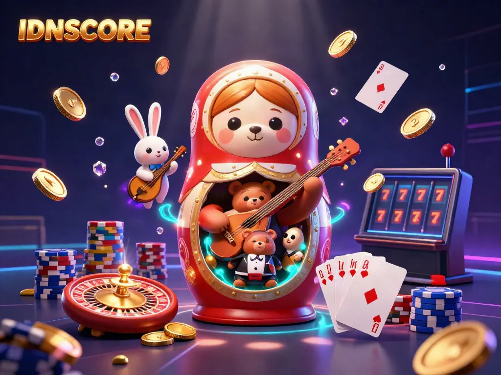 Experience the vibrant excitement of IDNSCORE's casino world with playful bears and dynamic casino elements.