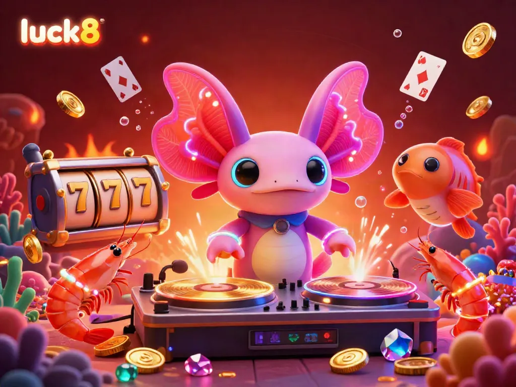 Experience the thrill of luck8 with a vibrant underwater casino scene featuring neon characters and jackpot elements.