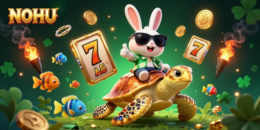 Spin and win with NOHU's exciting jackpot games featuring a lucky rabbit and golden turtle.