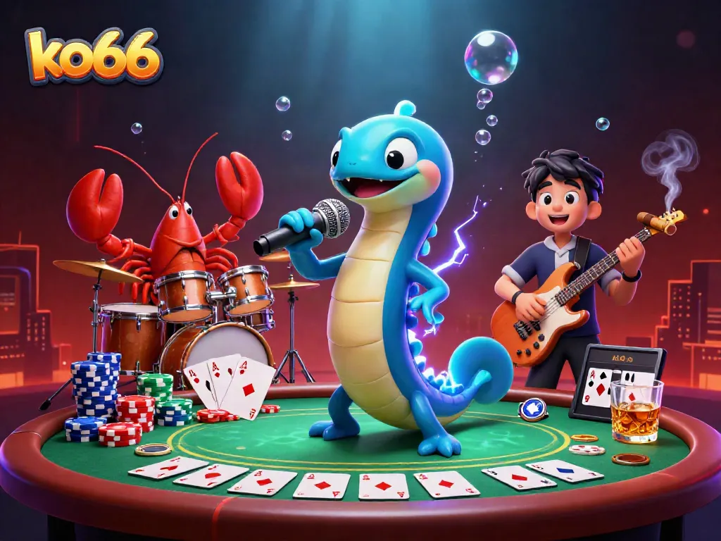 Experience thrilling gameplay at ko66 with an animated electric eel DJ and vibrant casino atmosphere.