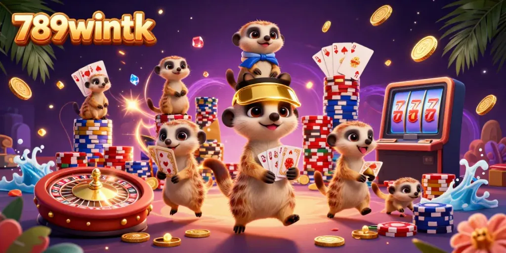 Experience thrilling games at 789wintk featuring meerkats in a vibrant casino setting.