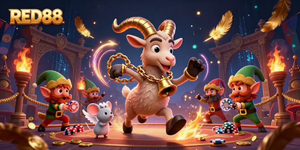 Experience thrilling gameplay at RED88 casino with festive characters and dynamic elements.
