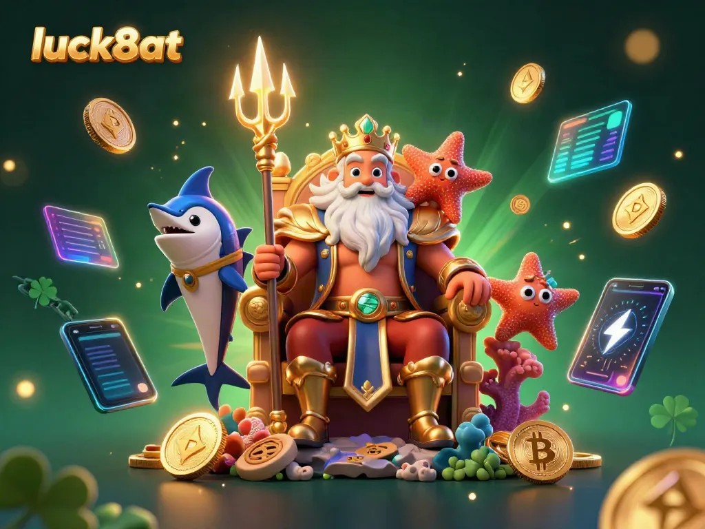 Experience exciting gameplay with luck8at's vibrant online casino scene featuring Neptune and crypto elements