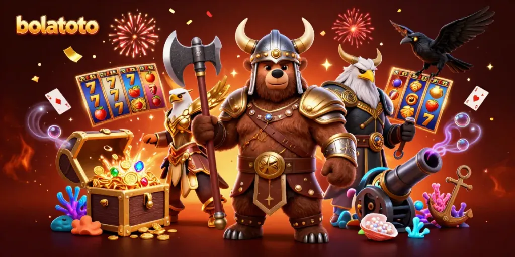 Engage in thrilling slots with bolatoto featuring vibrant characters and casino elements.