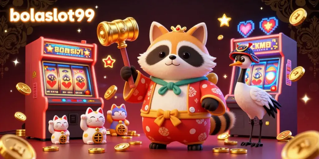 Experience the excitement of bolaslot99 with cheerful characters in an interactive casino scene.