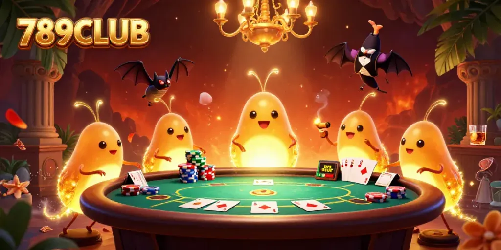 Experience the excitement with 789CLUB as glowworms illuminate a casino scene.