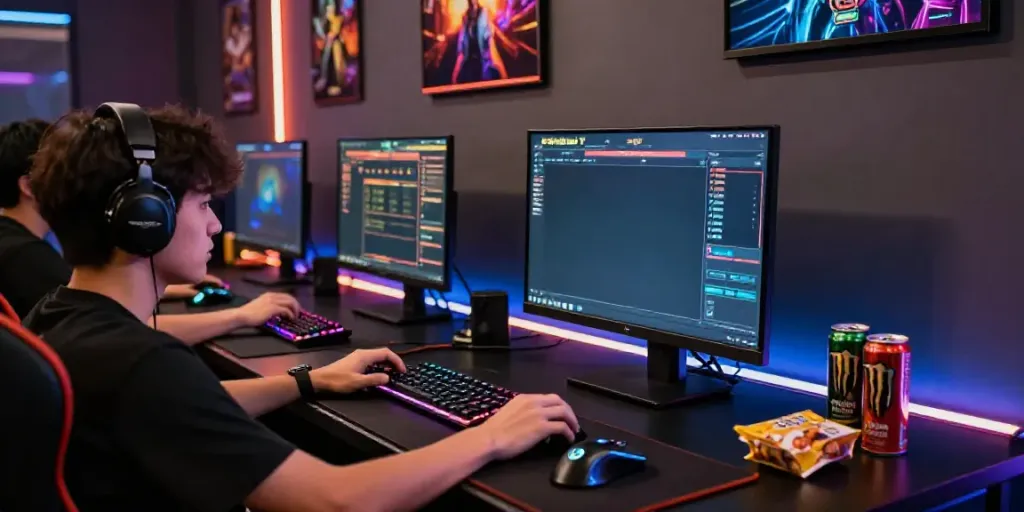 Player immersed in a dynamic gaming session showcasing pesgslot on multiple screens.