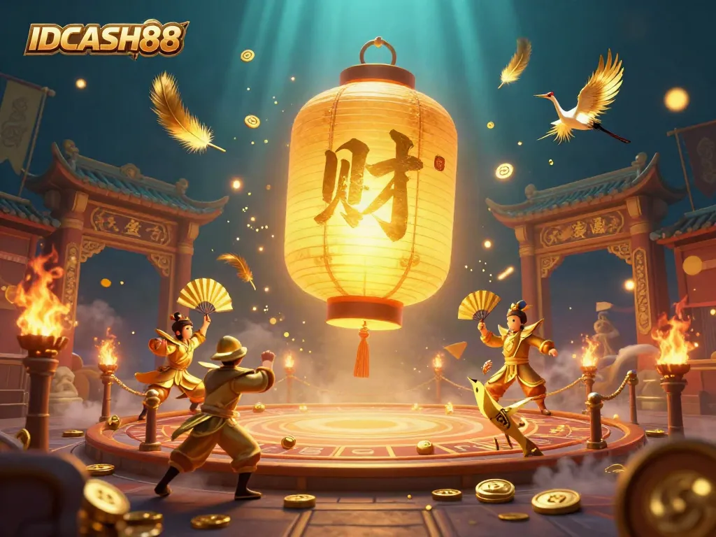 Experience exciting gameplay with IDCASH88 in a vibrant casino scene featuring golden spirits and lucky symbols.
