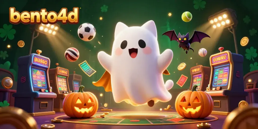 Experience thrilling moments at bento4d with a vibrant casino scene featuring ghostly characters and sports elements.