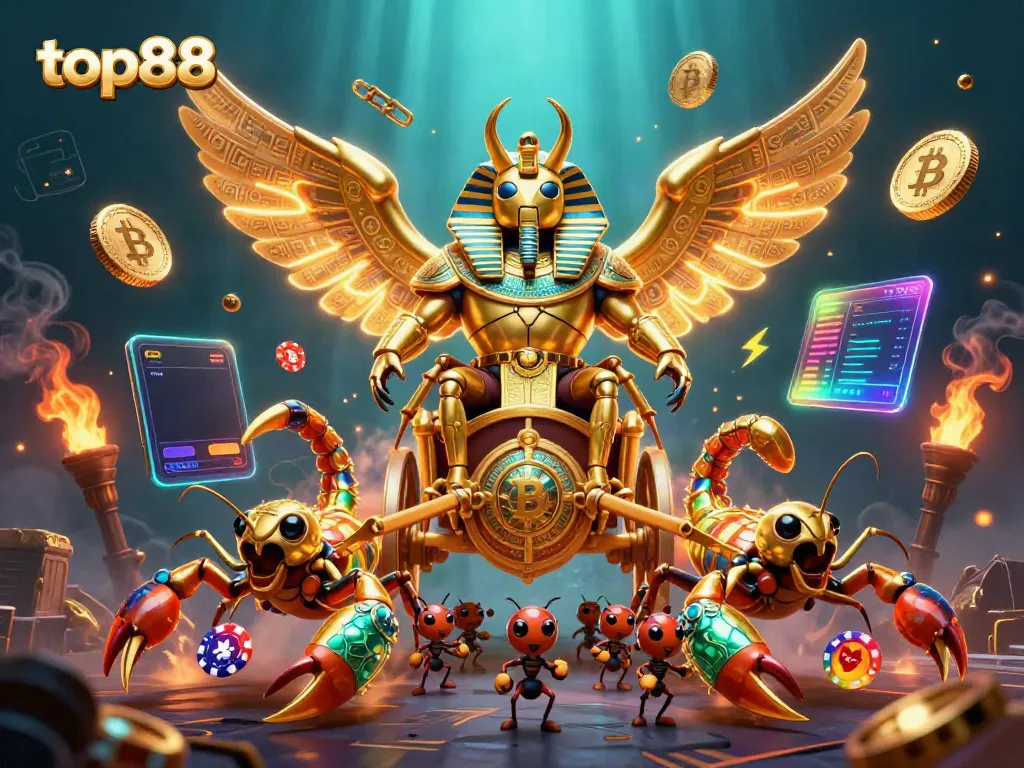 Experience top88 with colossal gaming characters and vibrant 3D elements capturing thrill.