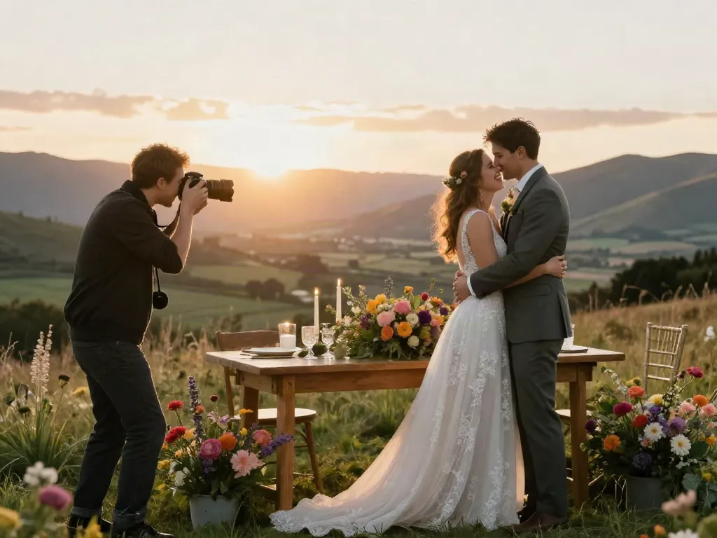 Dunedin wedding photographer capturing an intimate moment between a bride and groom in Otago's beautiful landscape.