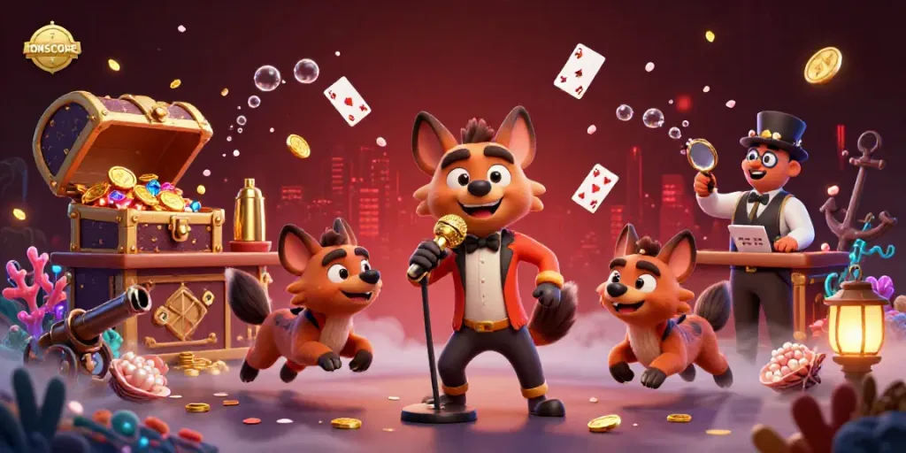 IDNSCORE's comedy casino club features hyena entertainers mixing drinks and checking IDs.
