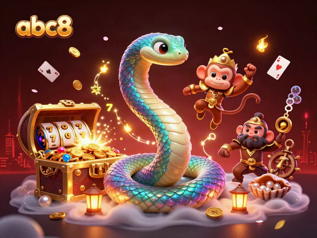 Engage with abc8's thrilling casino adventure featuring vibrant characters and slot game elements.