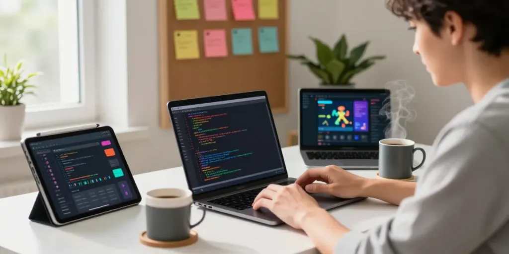 Creating and customizing Mod apk in a bright home office environment.