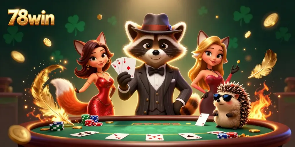 Experience the thrill of 78win with a dynamic poker scene featuring unique characters at play.
