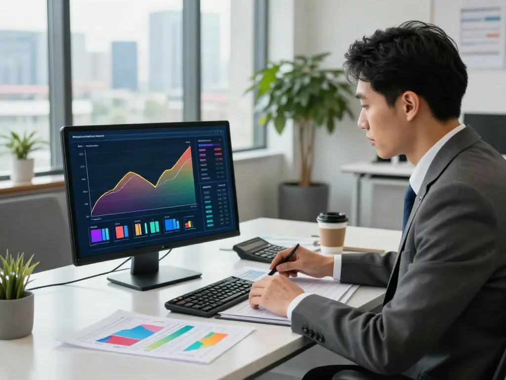 Financial advisor analyzing net worth in a modern office, discussing how much is yours worth?