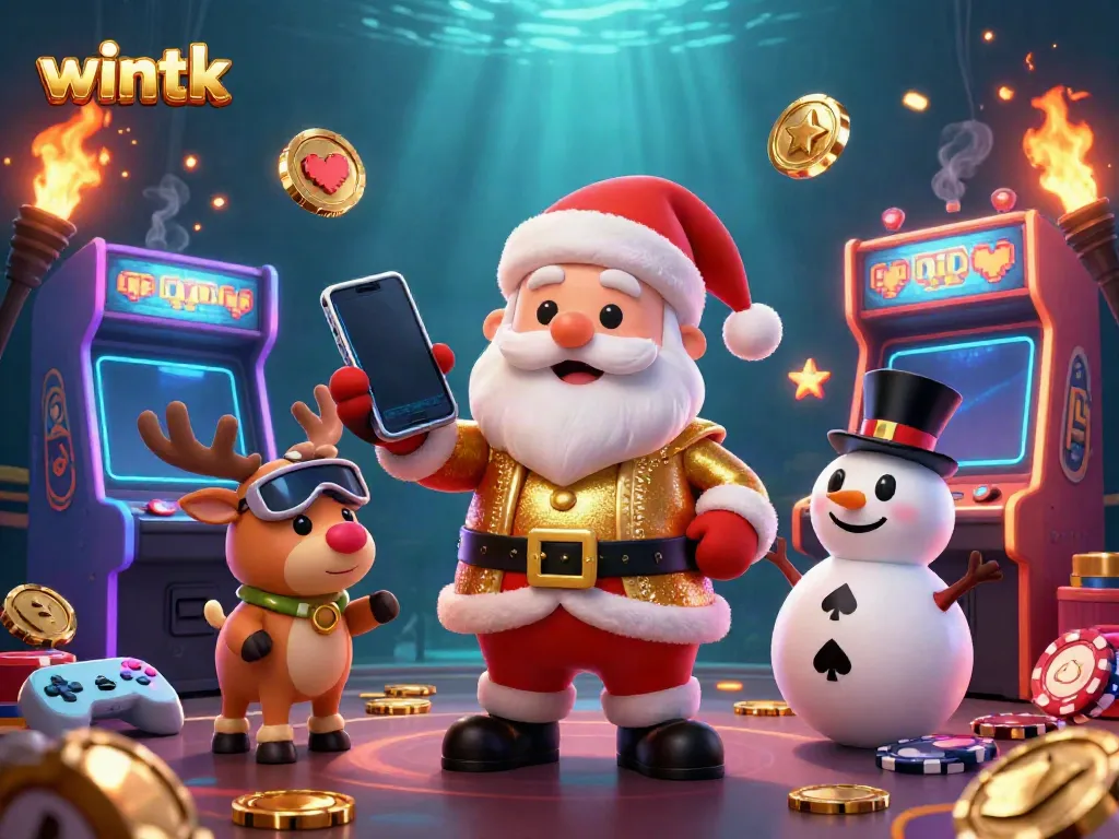 Experience jackpots and winning thrills at wintk with Santa and his friends in a dynamic casino scene.