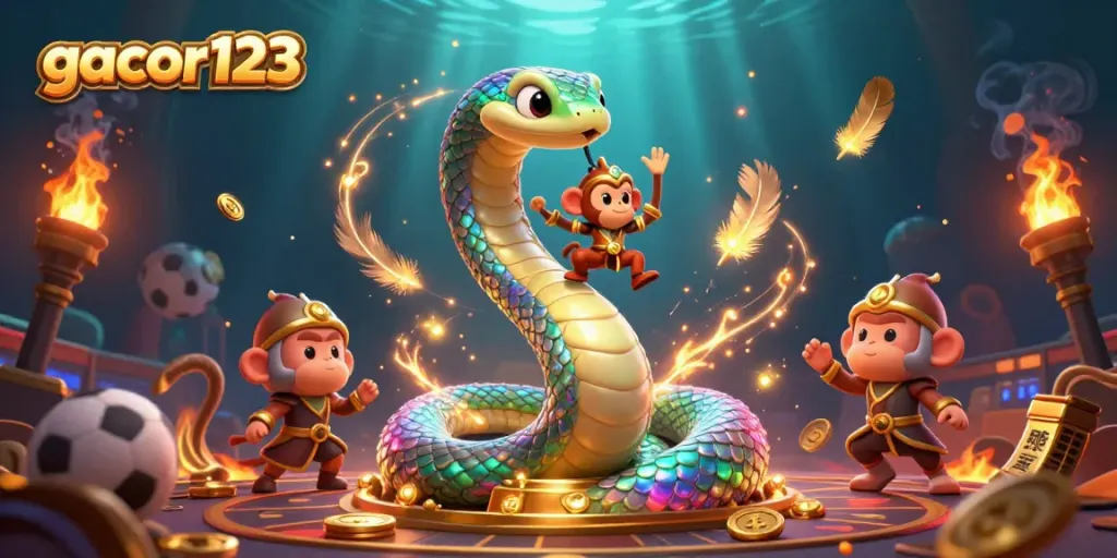 Experience vibrant sports betting visuals with gacor123 featuring a rainbow serpent and dynamic elements.