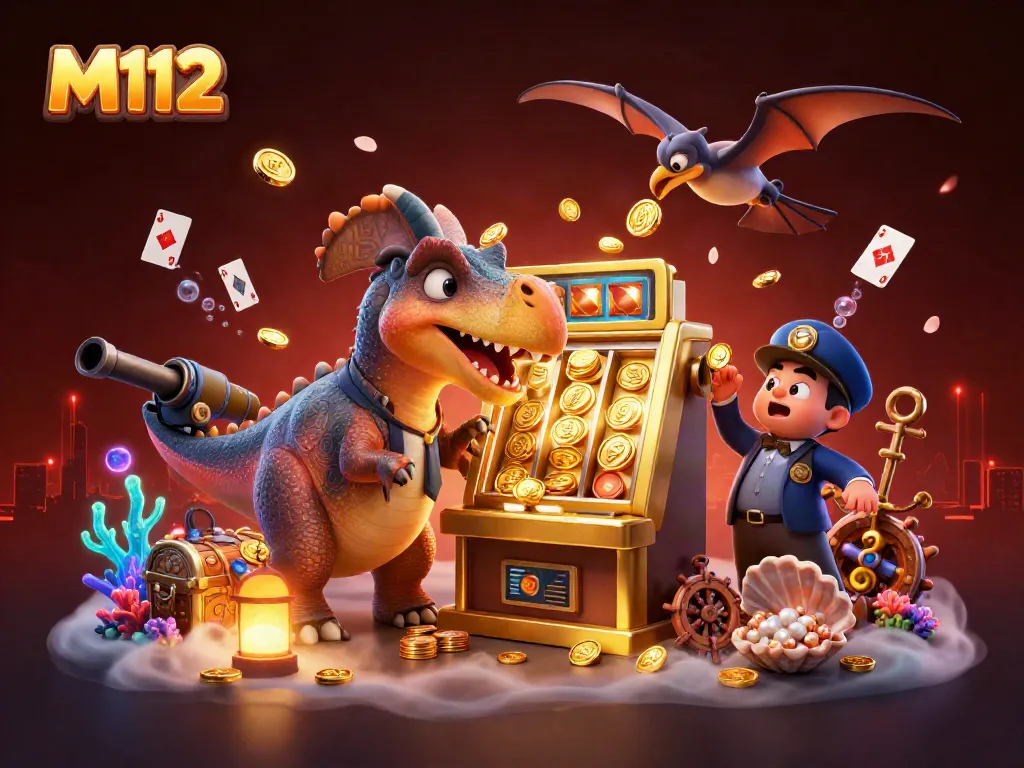 Catch the excitement of M112 as a pachycephalosaurus scores a jackpot alongside casino chaos.
