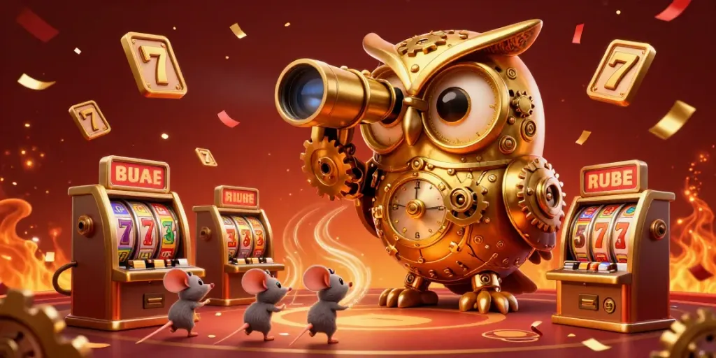 Experience wins at 789p's vibrant casino scene featuring a golden owl overlooking dynamic slot games.
