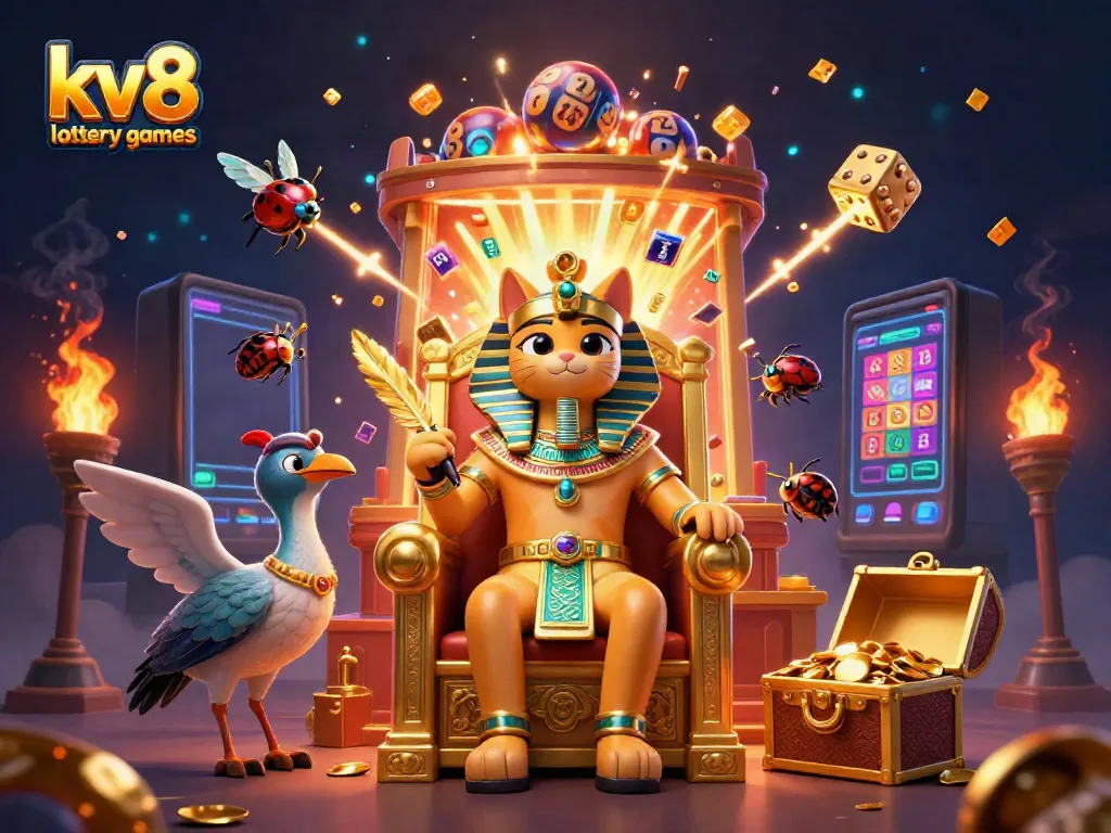 Play kv8 lottery games with excitement and win big in this colorful illustration.