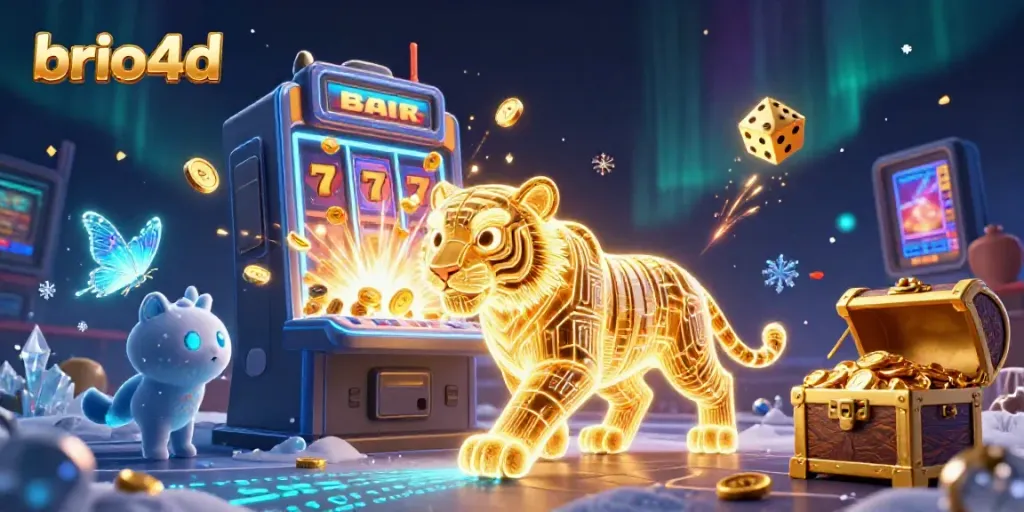 Experience exciting gameplay at brio4d with a neon tiger and vibrant casino elements.